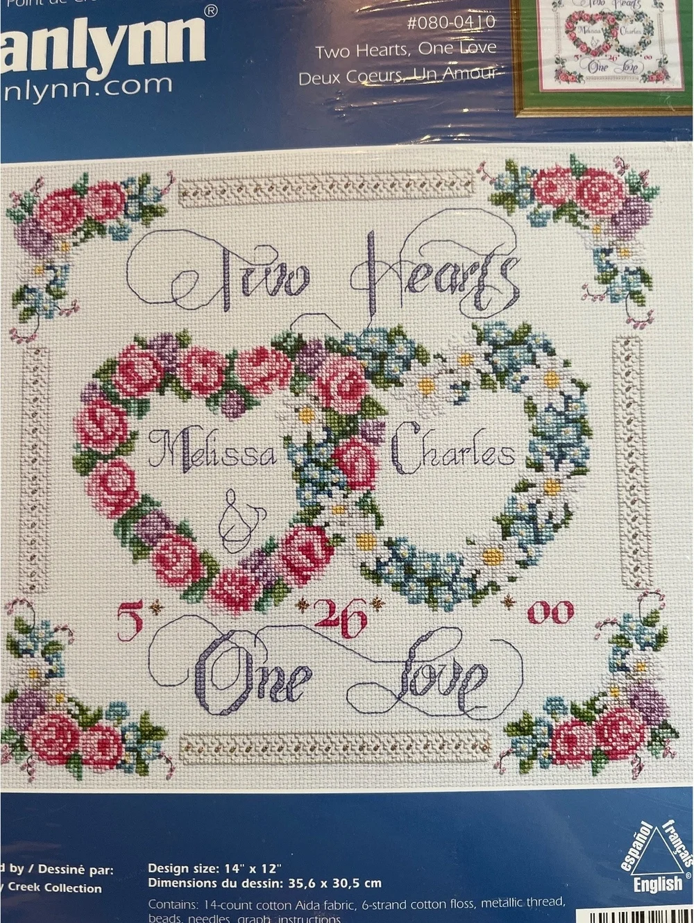 Janlynn Counted Cross Stitch Kit Two Hearts One Love 14